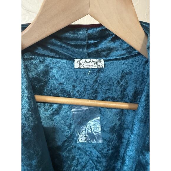 Free People Intimately Late Night Velvet Wrap Top Blouse Teal Burgundy Trim Sz S - Picture 2 of 6